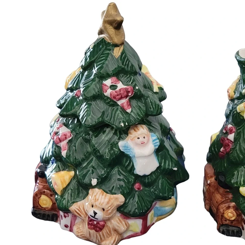 Home Trends Earthenware Christmas Tree Sugar Creamer NO SPOON Box 1995 Vintage